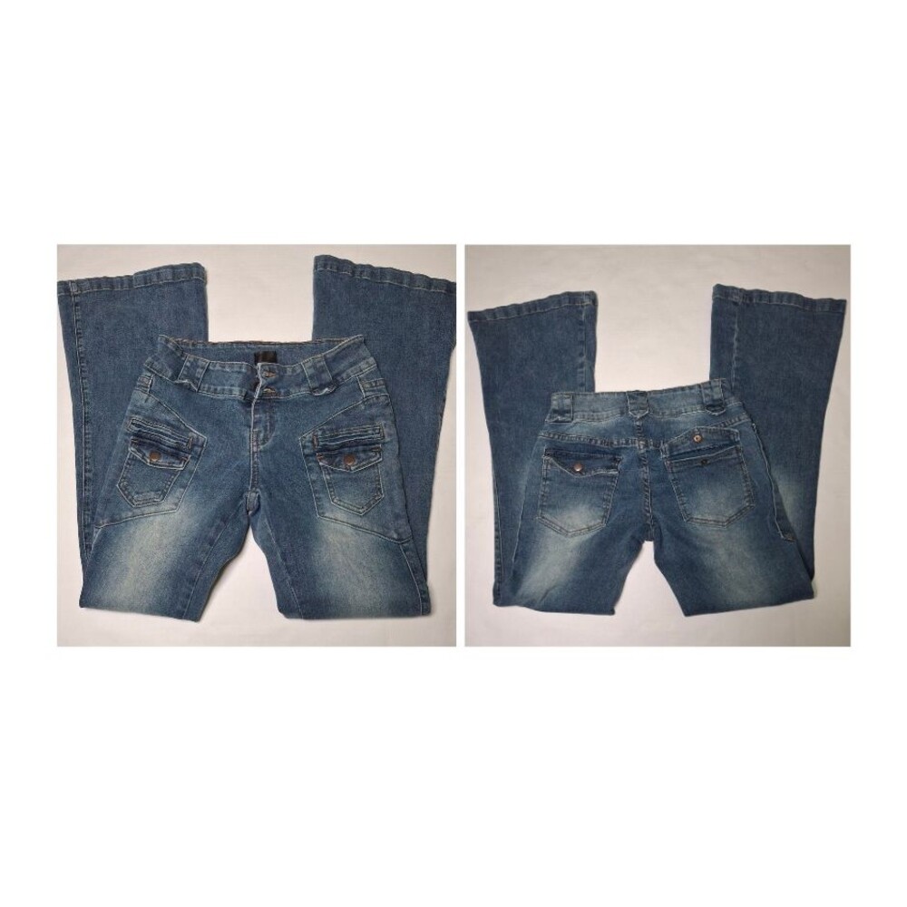 Y2k Style Cyber Grunge Cargo Jeans Women 5/27 Low Rise Retro Utility Flare